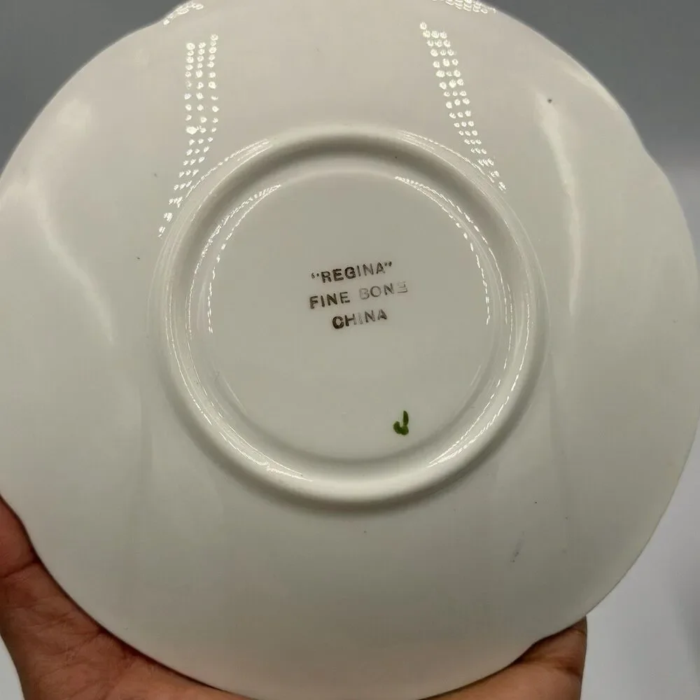 Vintage Regina Fine Bone China Floral Cup & Saucer Gold Trim England Flaw